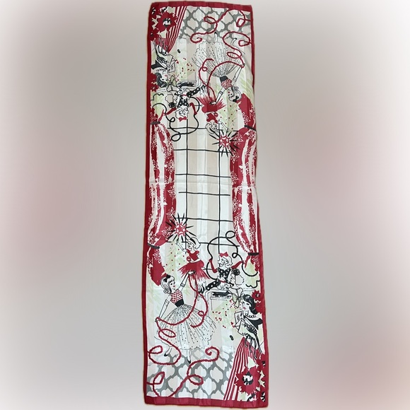 π1950s-Themed Girls Decorating Christmas Tree Scarf | Festive | Oblong 19βx69β - Picture 16 of 17